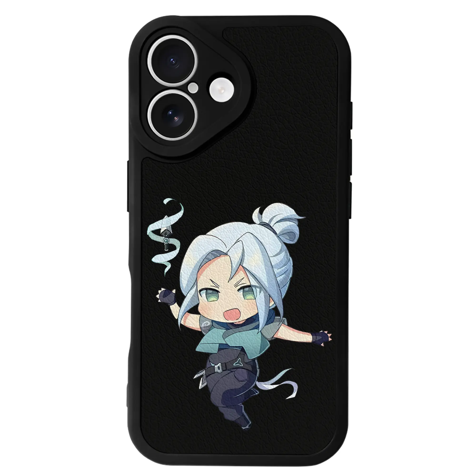 VALORANT グッズ,ジェット - IPhone 16シリーズ対応 ・ シリコンスマホケース ・ レザー調 ・ 高精度フィット ・ 耐衝撃 ・ ワイヤレス充電対応 ・ 精密カット